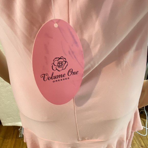 VOLUME ONE -- Halter Dress with Ruffled Skirt, Ties at Neck, Pink, Backless, NWT - Picture 15 of 16